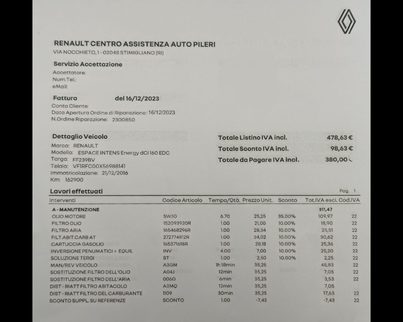 Foto RENAULT Espace 1.6 dci energy Intens 160cv 7p.ti edc 4control