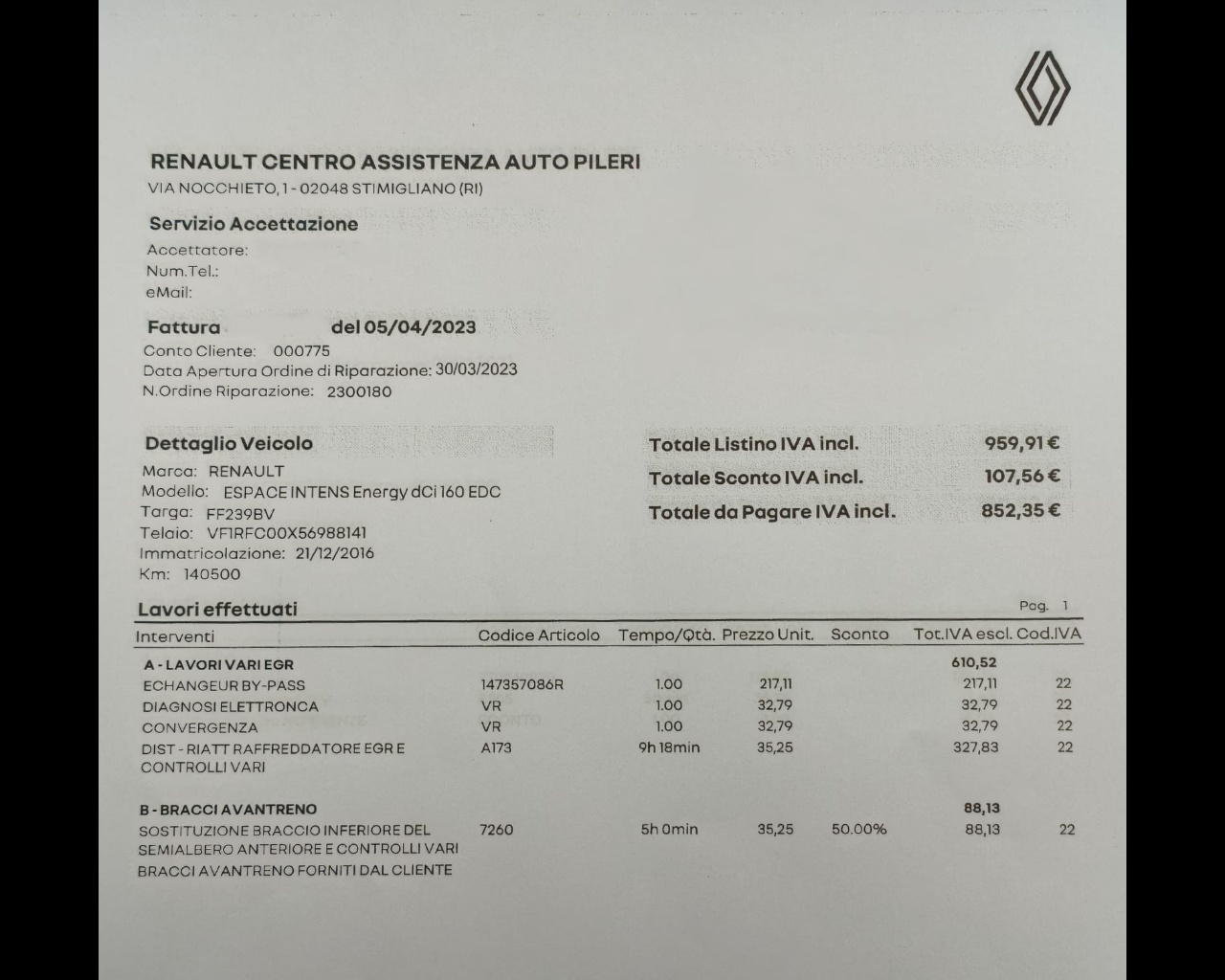 Foto RENAULT Espace 1.6 dci energy Intens 160cv 7p.ti edc 4control